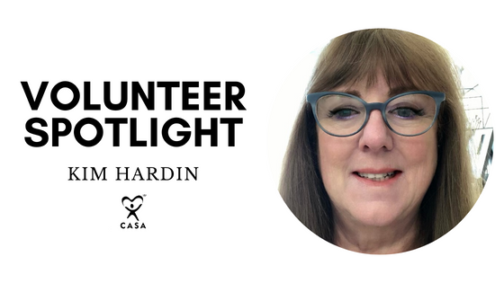 Volunteer Spotlight. Kim Hardin. Close up photo. 
